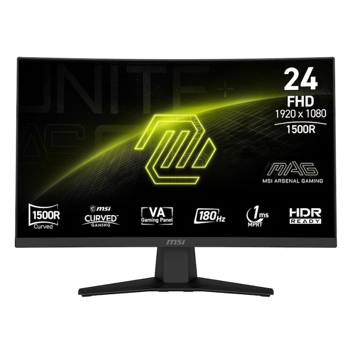 MSI 23,6" MAG244C GAMENS monitor VA LED, Full HD 1920 x 1080, HDMI, DisplayPort, Ívelt képernyő, 180 Hz, 1 ms Fekete