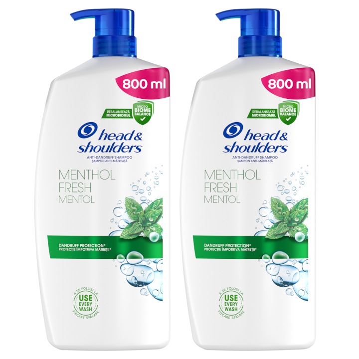 Pachet: 2 x Sampon anti-matreata Head & Shoulders Menthol Fresh 2-in-1 pentru orice tip de par si scalp, 800ml