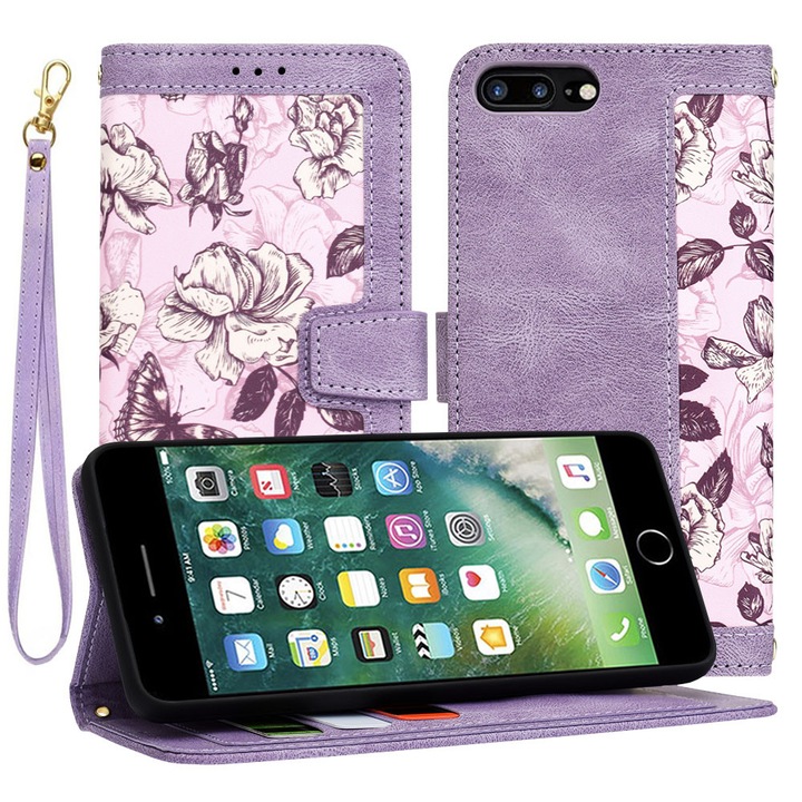 Защитен калъф за iPhone 7 Plus/iPhone 8 Plus, Y34, Екокожа, Мистериозно лилаво