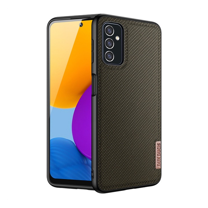 Prémium védőtok Samsung Galaxy A72 4G / 5G készülékhez, OPTIM SOLUTION, Modern szőtt textil anyagból, Ujjlenyomat-álló, Ütésálló, Precíz kivágások, Vékony, áttetsző kialakítás, Első osztályú OptimS védelem, Khaki zöld