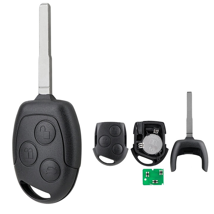 Komplett távirányítós autókulcs Ford Fusion Focus Fiesta Mondeo Galaxy Transit MK6 C-Max S-Max 3 gombos 433Mhz + ID63 Chip (80 bit) + HU101 Penge