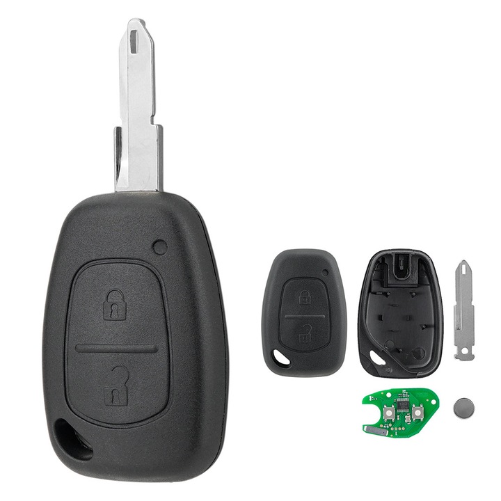 Komplett autókulcs-távirányító Renault Master Traffic Kangoo Vauxhall Vivaro Movano Nissan Primastar Interstar 2 gombos 433Mhz + PCF7946 Chip + NE73 Penge