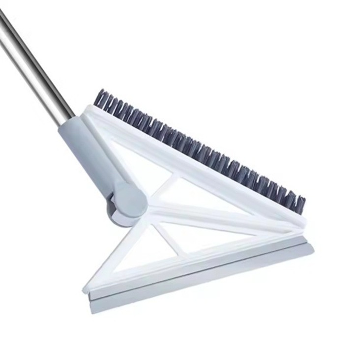 Метла, разтегателна, сгъваема, с две глави - четка и стъргалка 23 см, пластмаса / стомана / силикон, сива, дължина 110 см