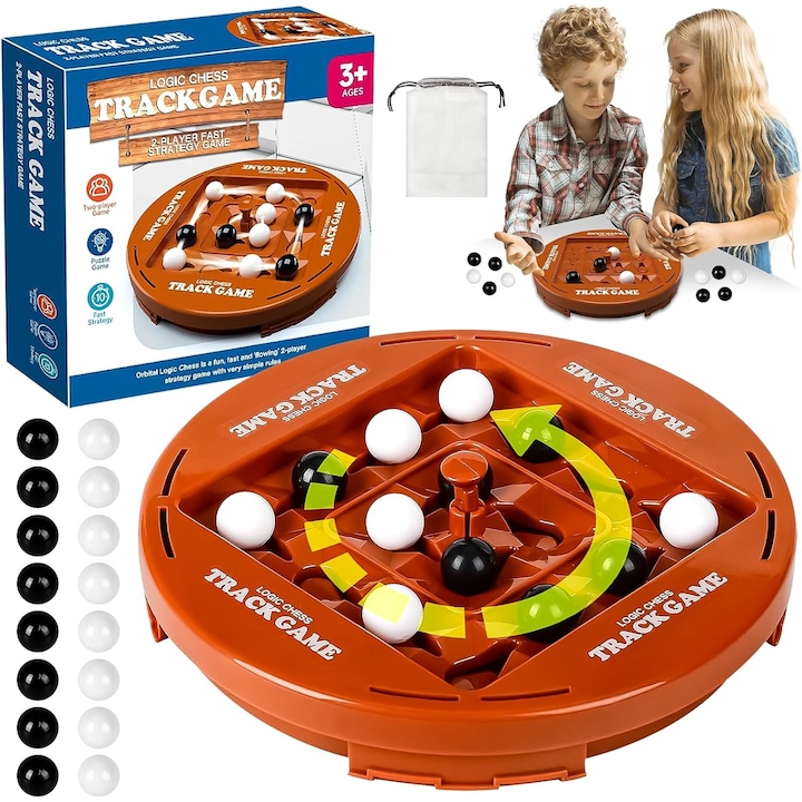 Joc Sah Sferic pentru Copii, Aurov®, Set cu 16 Bile Alb-Negre, Interactiune Parinte-Copil, Imbunatatirea concentrarii, Dezvolta Logica, 2 Jucatori, Varsta 3+