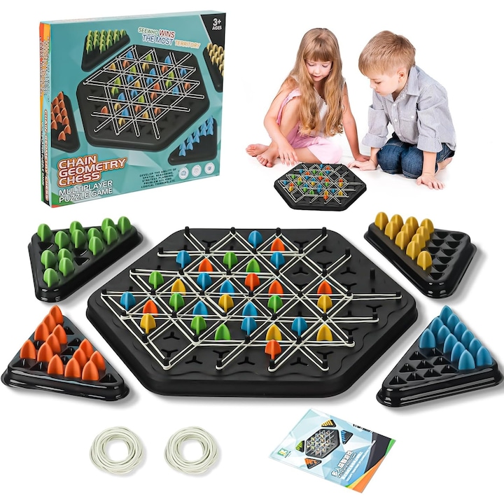 Joc Sah Triunghiular pentru Copii, Aurov®, Cu lant, Tabla de pozitionare, Interactiune Parinte-Copil, Imbunatatirea concentrarii, Pentru intreaga Familie, Varsta 3+