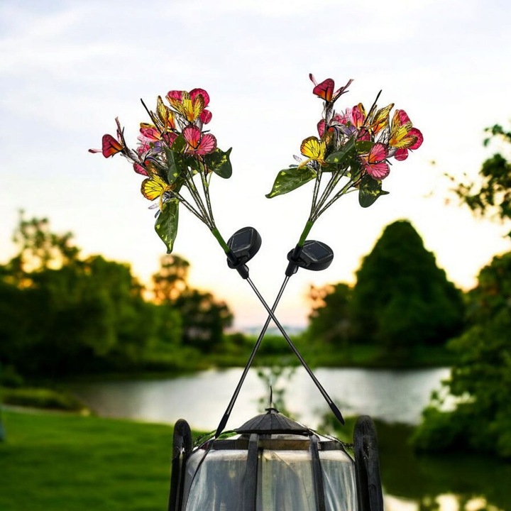 2 db-os napelemes kerti lámpa szett 75 cm, színes pillangók, VisionXXI