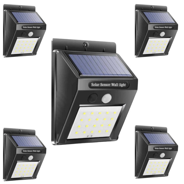 Соларна лампа Macvi® със сензор за движение, 30 SMD светодиода, водоустойчивост IP65, режими на непрекъснато, икономично и сензорно осветление