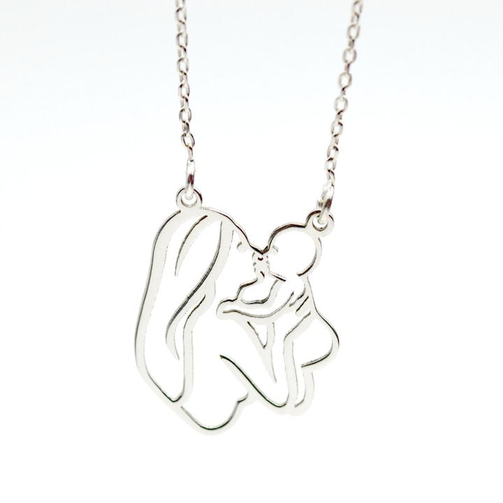 Lantisor cu pandantiv silueta Mami si bebe - Argint 925