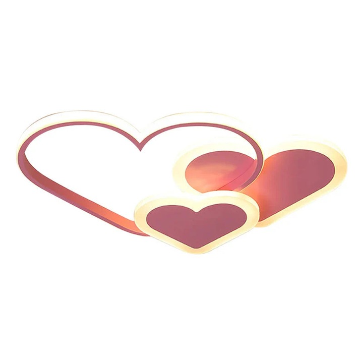 Модерна LED таванна лампа, форма на сърце, 37W, розова, 52x35x6см, димируема