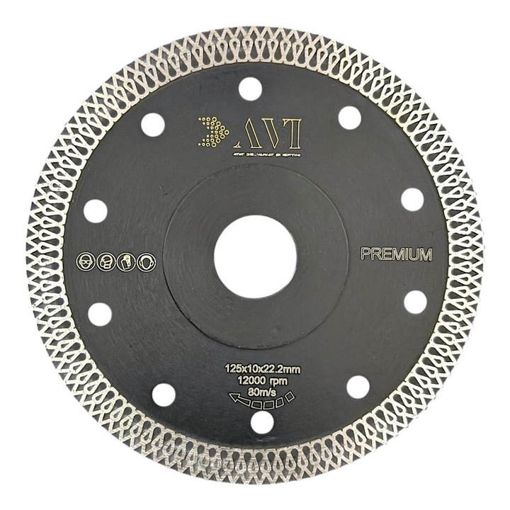 Disc taiere turbo AVI® diamantat 125 x 1.2 x 22.2mm pentru taiat gresie, faianta, piatra premium, 12.200 rpm, AVI-4770