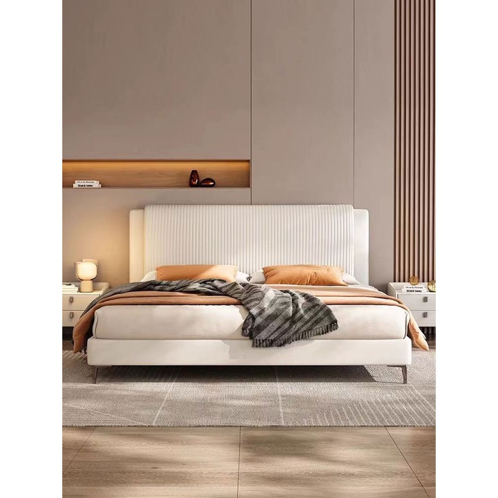 Pat Lyra 180x200 cm Tapitat Catifea Nuanta Crem Somiera Inclusa Marketmob