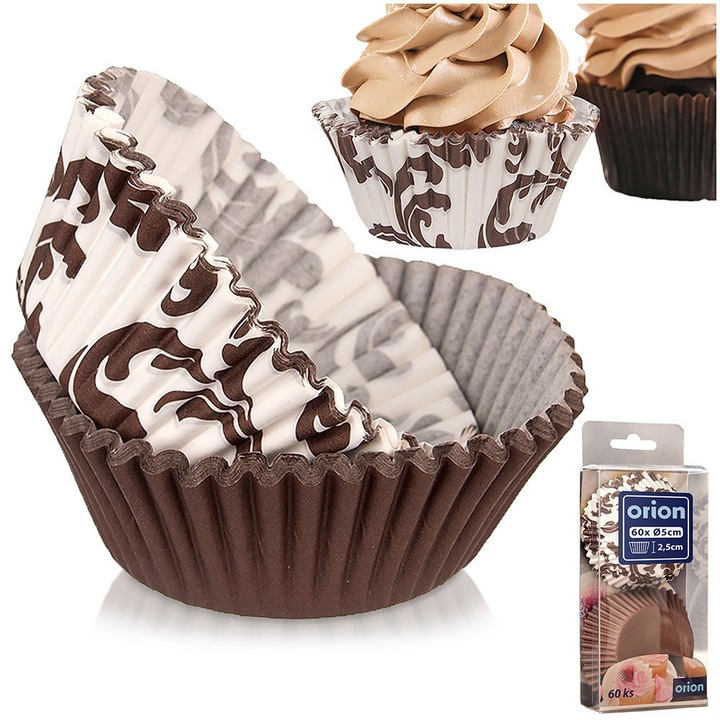 Комплект хартиени тави за печене, Orion, 60 части, 6,5x5x2,5 см, изработени от устойчива хартия, устойчиви на висока температура до макс. +220°C, идеални за мъфини, пралини, различни видове торти и десерти без печене, многоцветни