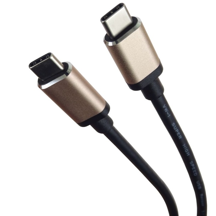 Cablu USB-C tata - USB-C tata, USB 3.2, SuperSpeed 5Gbps, 2A, Aluminiu, 1m, Negru, PremiumCord, ku31cc1al