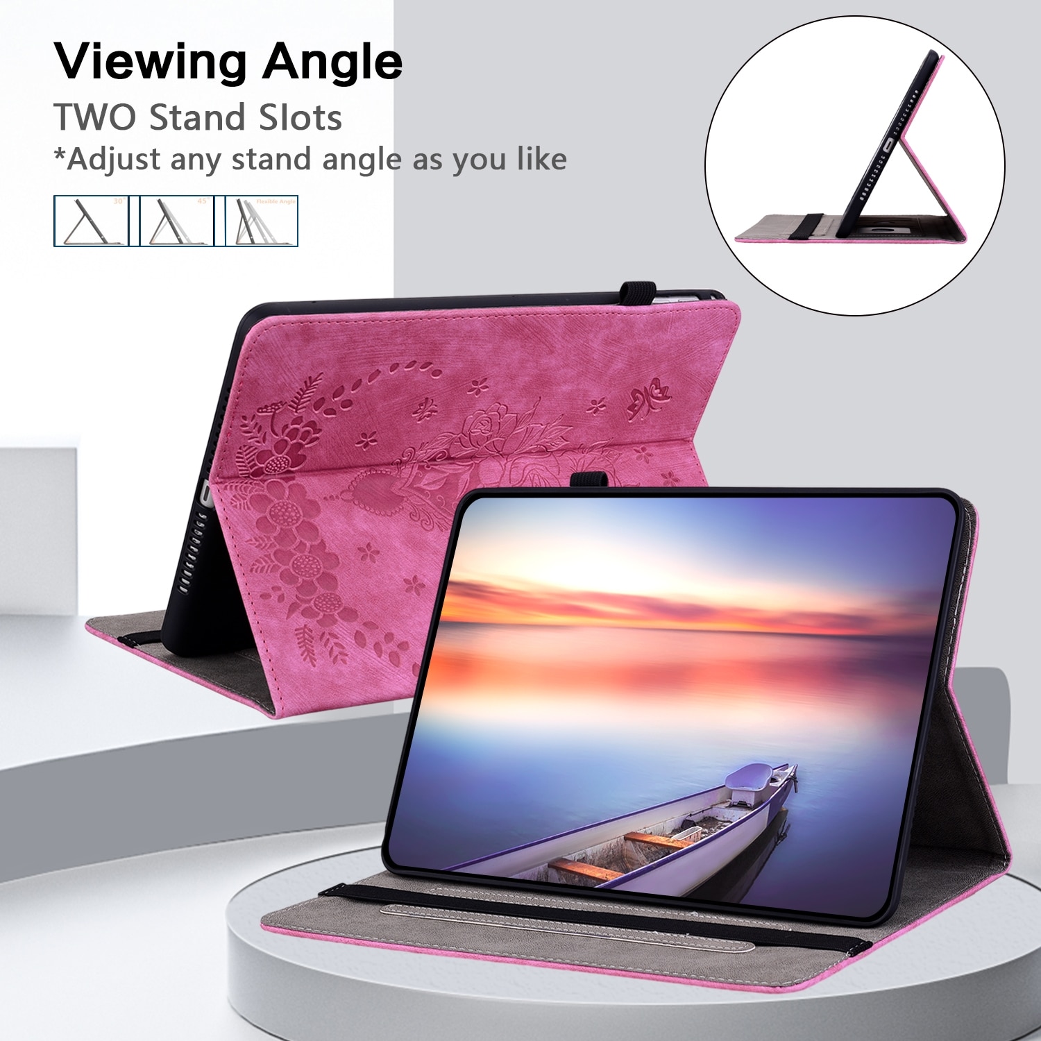 Husa tableta pentru Amazon Kindle Paperwhite 5 2024, piele gravata cu fluturi, capac tip carte, culoare rosu roz