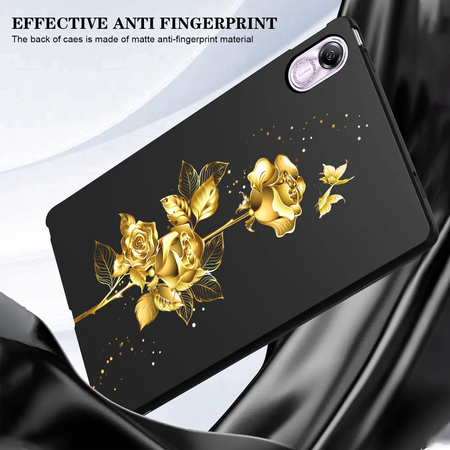 Husa tableta pentru Huawei MatePad SE 11 2024, TPU, tip design pictura colorata, capac inteligent, aurie cu roz