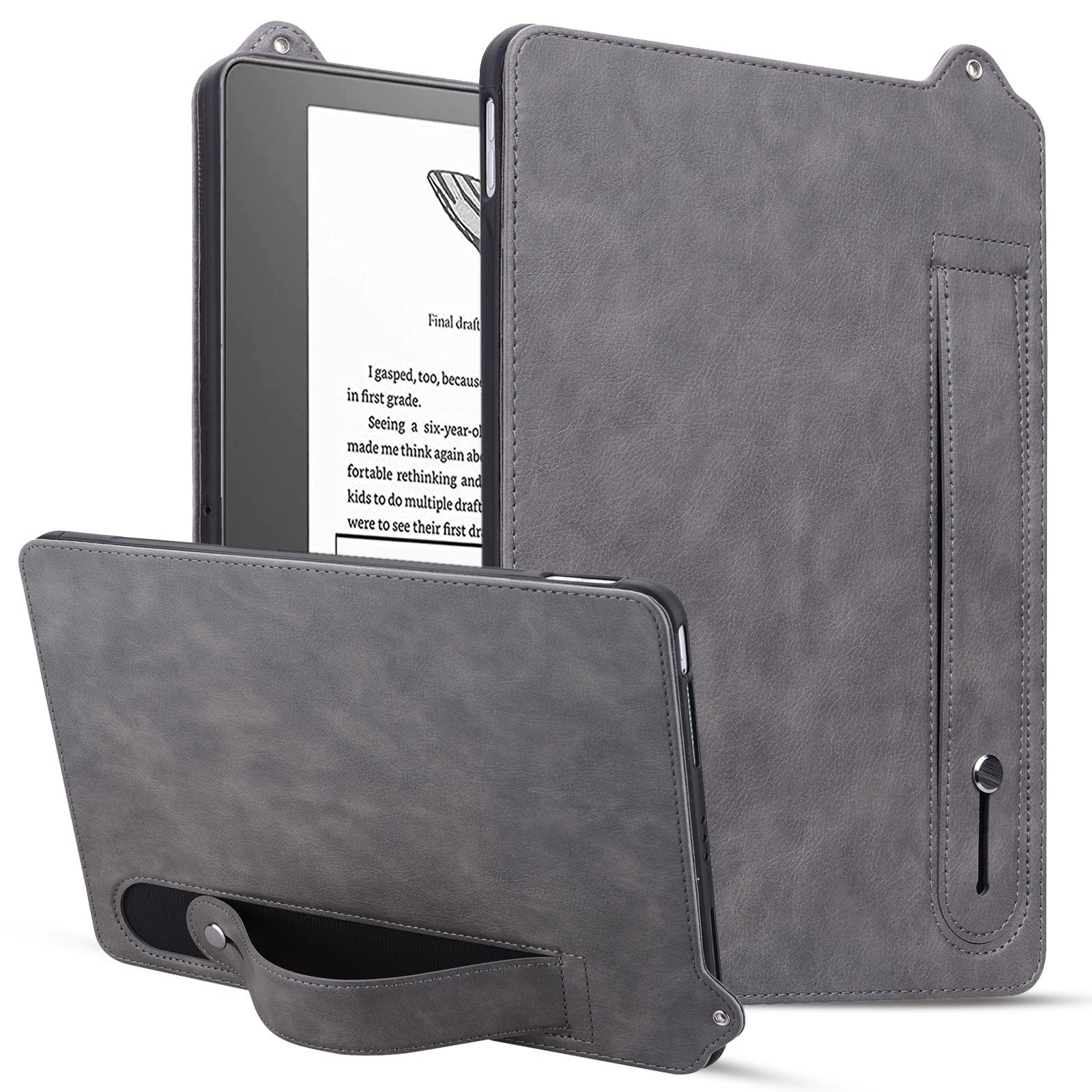 Husa tableta pentru Amazon Kindle Scribe 10.2 2024, piele TPU, carcasa spate cu incheietoare gri