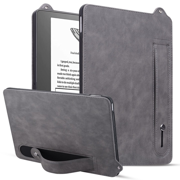 Husa tableta pentru Amazon Kindle Scribe 10.2 2024, piele TPU, carcasa spate cu incheietoare gri