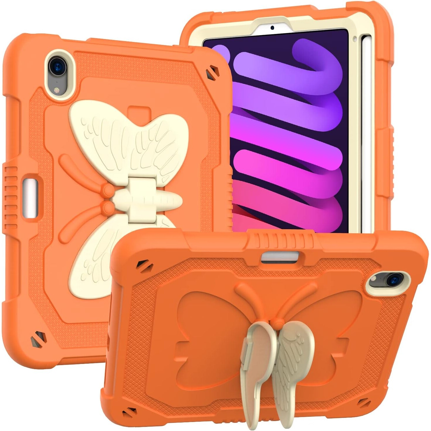 Husa premium Sigloo pentru Apple iPad Mini 7/6 (2024/2021), 8.3", Protectie Completa, Suport Creion, Stand Fluture, Curea Umar, Anti-Soc, Orange
