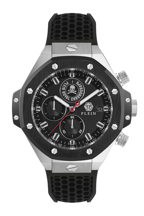 Philipp Plein, Ceas cronograf cu curea din silicon Royal, Argintiu, Negru