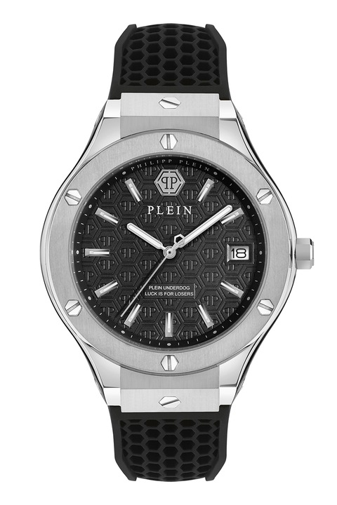 Philipp Plein, Часовник Underdog със силиконова каишка, Сребрист, Черен