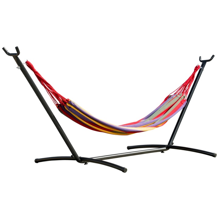 Хамак със стоманена опора, 150 кг, многоцветен, 285x118x110 см, включва чанта за носене