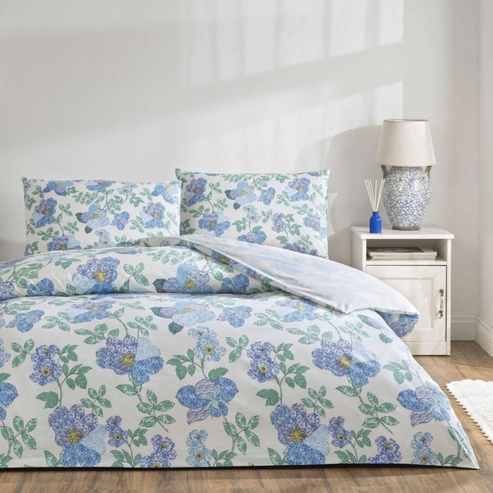 Kétszemélyes ágyneműhuzat kék virágokkal, 100% pamut ranforce, 240x260 cm, 4 darab, TAC, Ardena