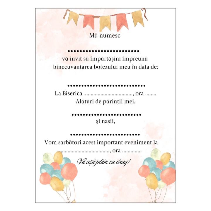 Invitatie botez 13x18 cm plic, model 47