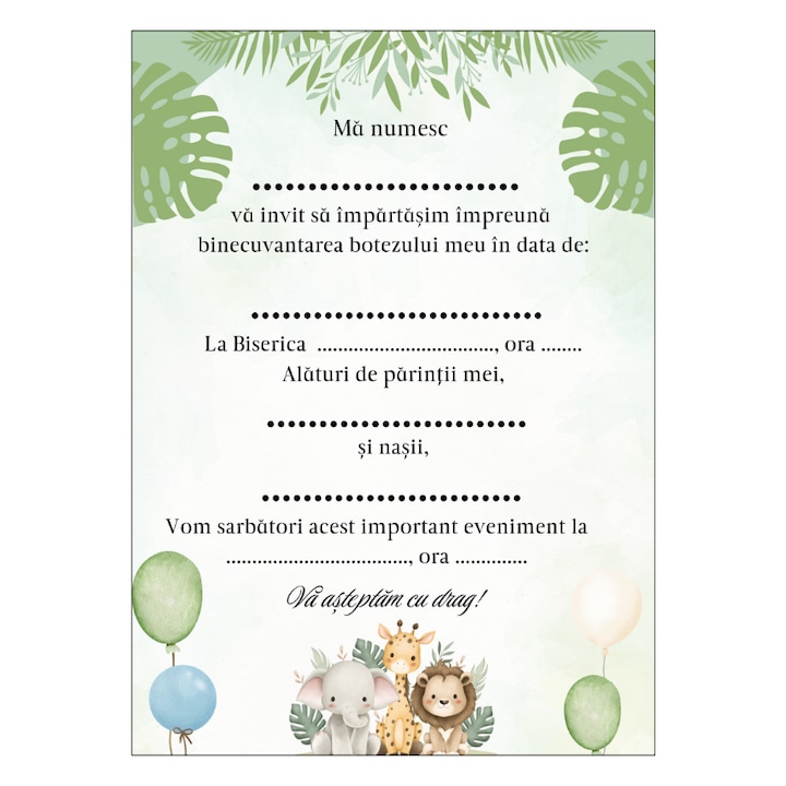 Invitatie botez 13x18 cm plic, model 50