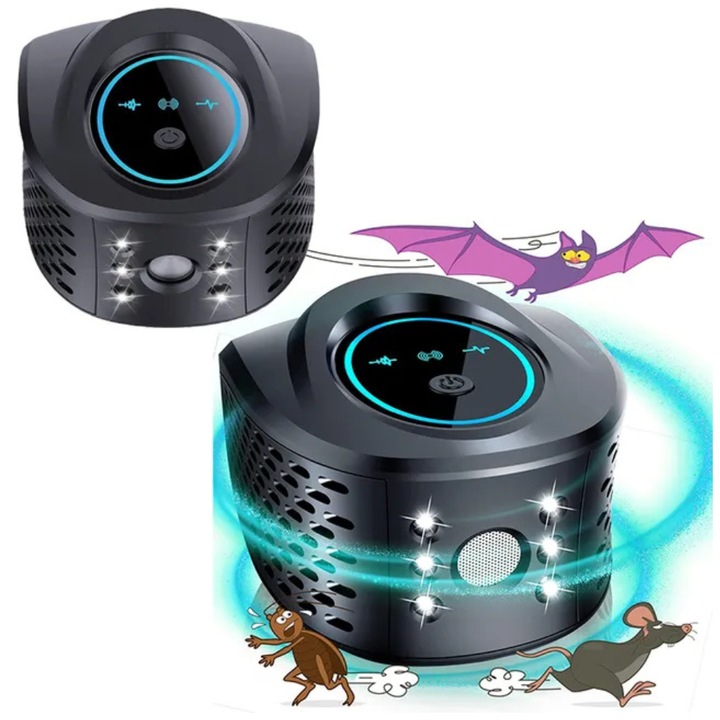 Професионален ултразвуков уред Arvada® PestGuardn218, 4в1, против гризачи, против плъхове, против насекоми, 360° покритие, работи на честоти между 25k-65kHz, 3 нива, черен