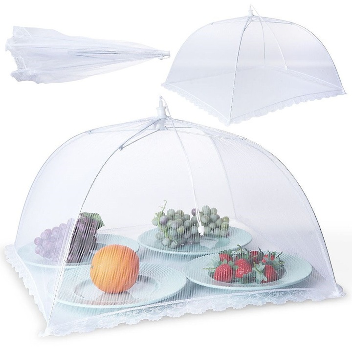 Capac de protectie pentru alimente, Artemis, 45x45x29cm, alb, pliabil