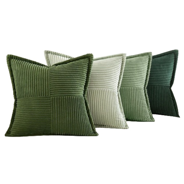 Set 4 huse de perna MIULEE, 45 x 45 cm, catifea raiata, culoare verde