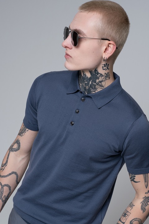 Pal Zileri, Tricou polo cu model uni, Indigo, 46