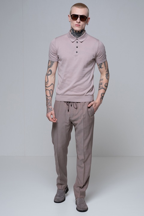 Pal Zileri, Tricou polo cu model uni, Maro taupe deschis, 50