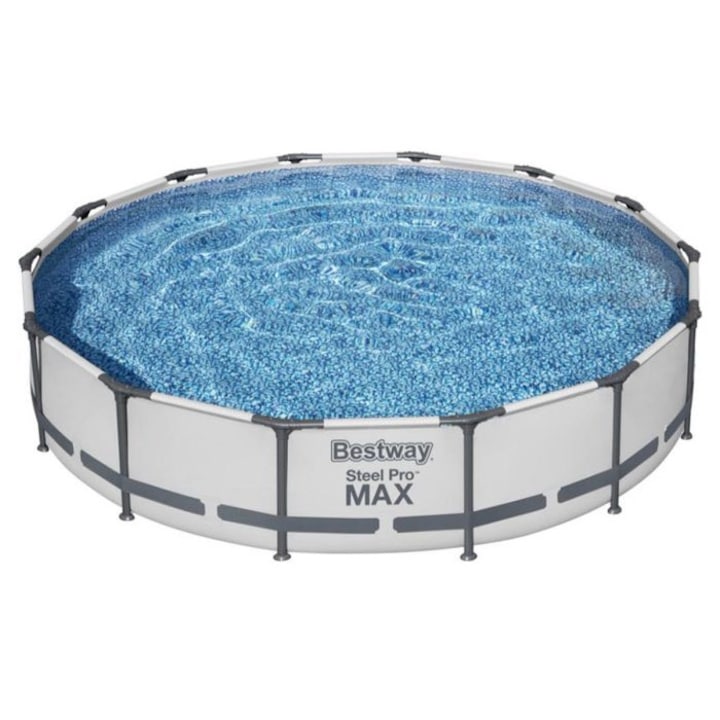 Кръгъл басейн с филтърна помпа, Steel Pro Max Bestway, диаметър 427x84 см, 10220 литра, дебит на помпата 2006 л/ч, кръгъл, светлосив