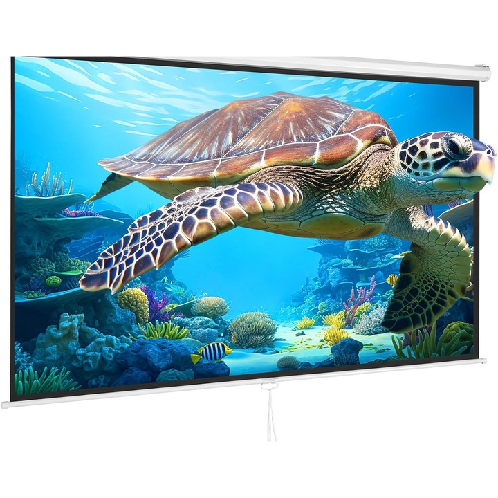Електрически проекционен екран, 100 инча, PVC, бял, за стенен монтаж, ъгъл на видимост 160°