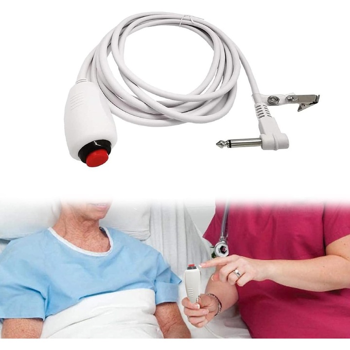 Cablu de inlocuire pentru spital, cu buton, mufa jack 3.5mm, culoare alb