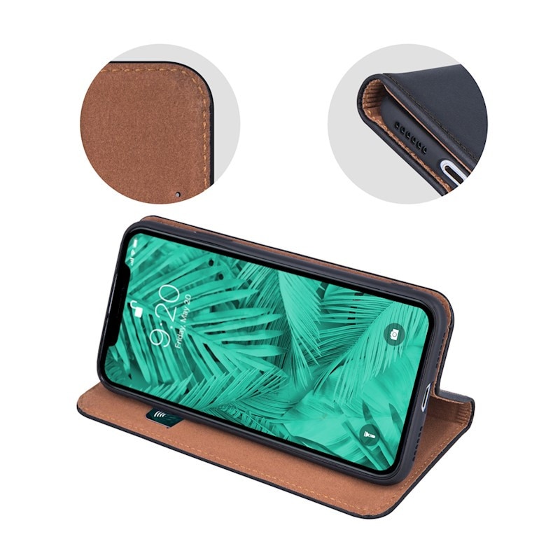Husa pentru Apple iPhone 17, Genuine Leather Smart Pro, AntiShock, Inchidere Magnetica, Portofel carduri, Functie suport, Neagra