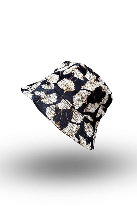 Palarie bucket hat model floral culoare alb/negru