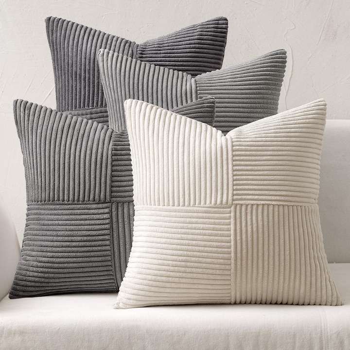 Set 4 fete de perna MIULEE, 40 x 40 cm, textura moale, culoare gri/alb