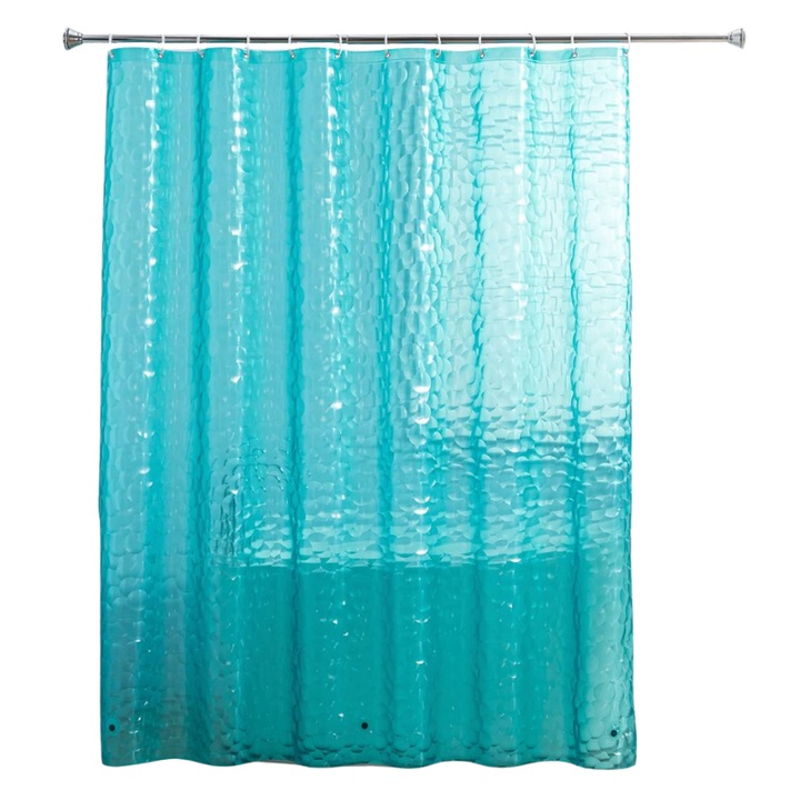 Perdea dus impermeabila, Delpi, 183x183 cm, Material EVA ecologic, 3 magneti la tivul inferior pentru mentinearea formei, Verde transparent