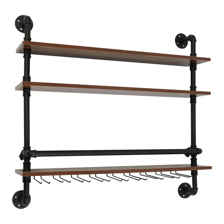 Стелаж за вино, 3-етажен, за стенен монтаж, 91 см, дърво