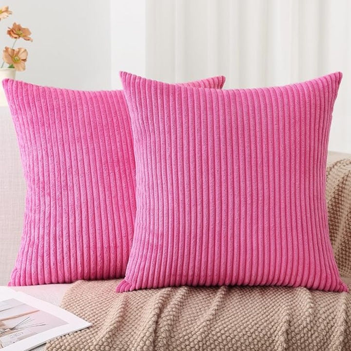 Set 2 fete de perna MIULEE, 45 x 45 cm, catifea raiata, culoare Roz