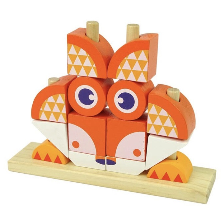 3D пъзел от 12 цветни кубчета, на пръчки, Orange Fox