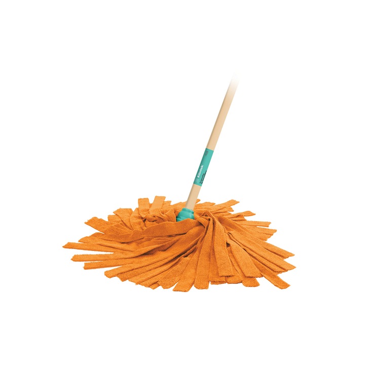 Mop cu lavete din microfibra, portocaliu, maner 120 cm, Klintek