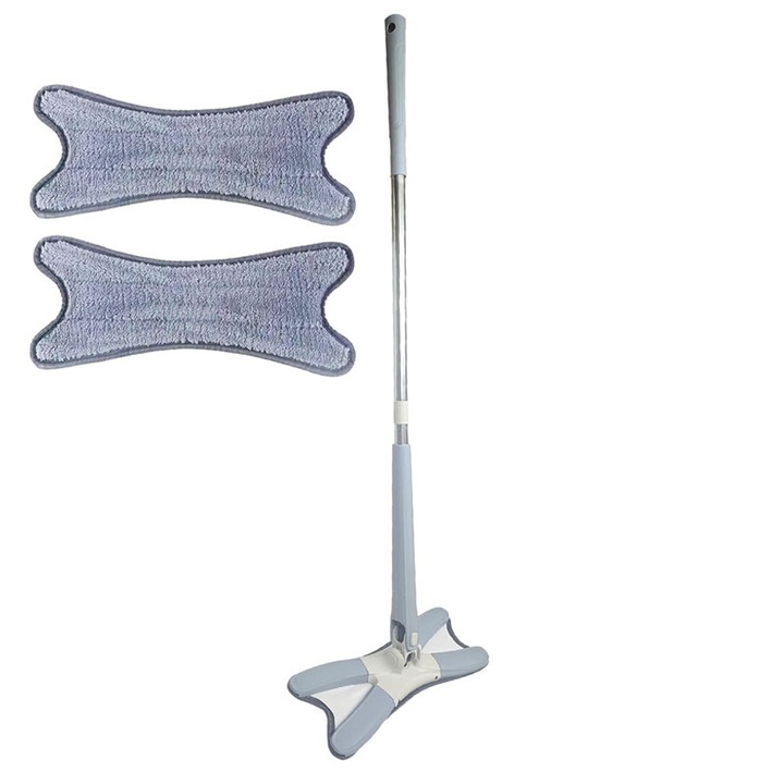 Set mop multifunctional cu 2 lavete NEXTLY pentru suprafete uscate si umede, cap rotativ 360° si pliabil 180°, stergator pentru geamuri, podele, pereti, mobila, laveta microfibra lavabila si detasabila, maner 110cm, albastru deschis