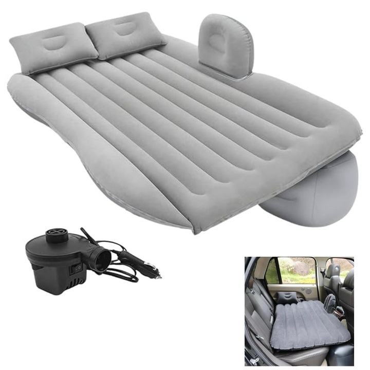 Saltea auto gonflabilă Impact Vision, 2 perne incluse, pompa electrică, gri, 128x76cm