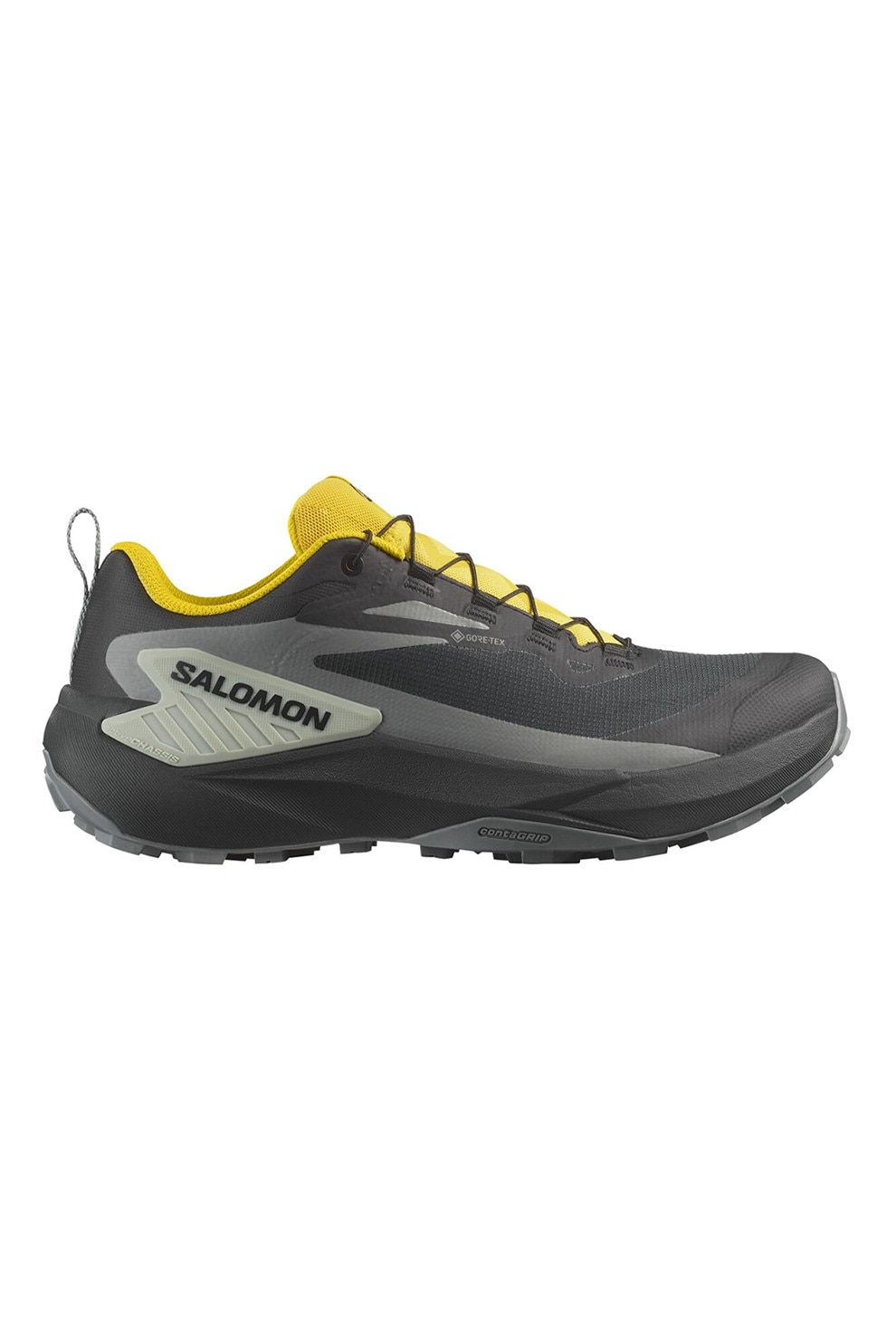 Salomon, Pantofi Genesis GTX pentru alergare trail, Negru, Galben, Gri cenusiu, 7.5