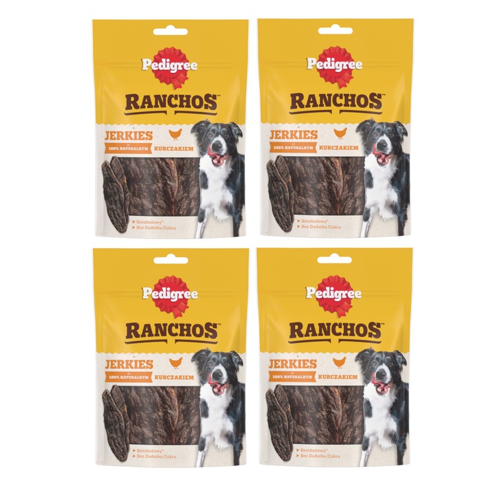 Biscuiti pentru caini, Pedigree Ranchos, cu pui, set 4x70g, fara cereale, fara zahar