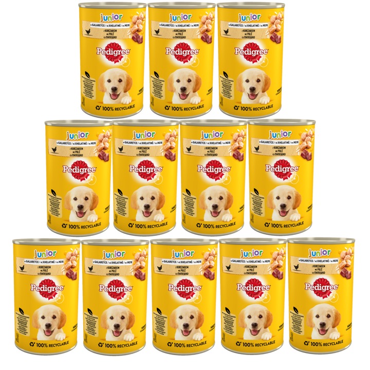 PEDIGREE Junior Set 12x400g - Hrana umeda pentru caini cu pui in gelatina
