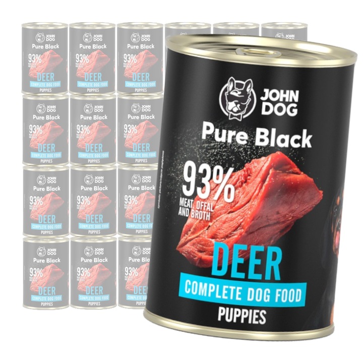 Hrana umeda John Dog Pure Black Deer pentru catei, set 24 x 400 g